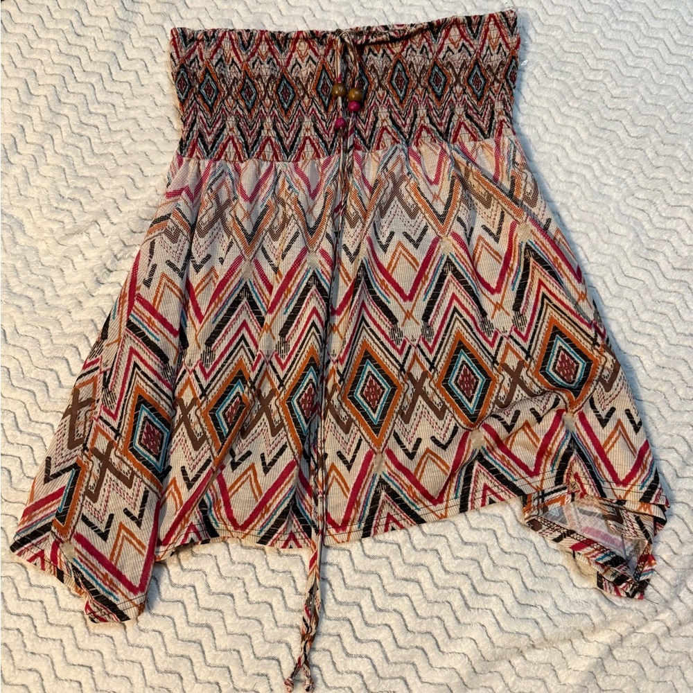 No Boundaries Asymmetrical Geometric Skirt - Red, Blue, Brown